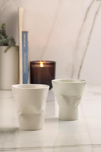 LaModaHome Juego de 2 tazas de café expreso de 140 cc, color crema triturada, juego de 2 tazas de café retorcidas para oficina, cafetería, mujeres,