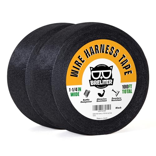 Image of Breliter Wire Harness Tape - 2Pack High Temp Wiring Harness Self-Adhesive Auto Electrical Cable Fixed Tape Noise Damping Protection Insulation Tape - 1-1 /4 Inch Wide 100 Feet Long Total