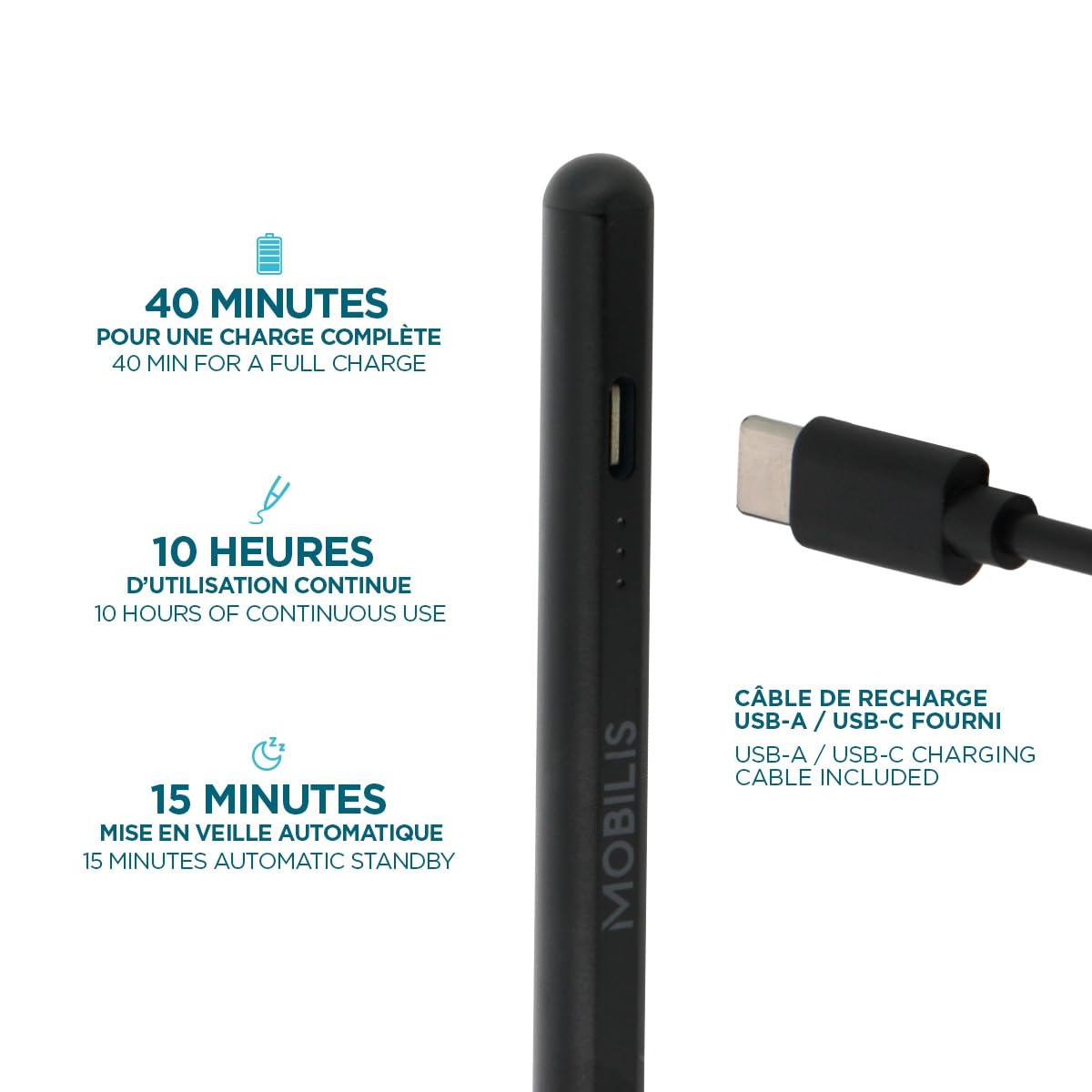 Mobilis Universeller aktiver Stift für iPad, Tablet und Mobiltelefon, Touchscreen-Stift, hohe Empfindlichkeit und Präzision, feine Spitze, iOS/Android kompatibel