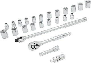 MichaelPro MP001215 3/8-Inch Drive Breaker Bar, Ratchet and Socket Set | 25-Pc | Metric and SAE | 72T Reversible Ratchet with Quick Release | Complete Repair Tool Set