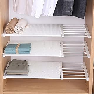 Tension Shelf & & Rod Expandable Adjustable Storage Rack Separator Cupboard Divider Closet Shoes Wardrobe Organizer DIY for Bedroom (24cm Wide, Adjustable Length 30-40cm)