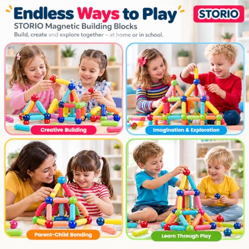 Image of Storio Magnetic Building Blocks for Kids 3D Construction & Magnet Building Toys for Kids Safe Magnetic Blocks for Toddlers, Boys & Girls Educational Blocks & Magnet Toys (25pcs)