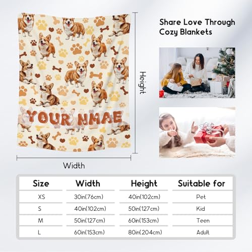 Custom Corgi Blanket with Girls Boys, 50x60 Inches Blanket with Dogs on it, Cozy Soft Throw Gifts for Dog Lovers, Cute Flannel Throw Blankets for Bed Travel
