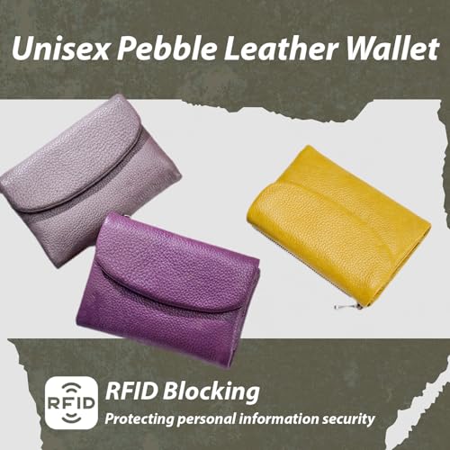 Unisex Pebble Leather Wallet,5.3In Short Genuine Leather Coin Card Holder,Unisex Genuine Leather Coin Purse with Credit Card Holder,Can Hold Coins, Id Cards (Black Red)2