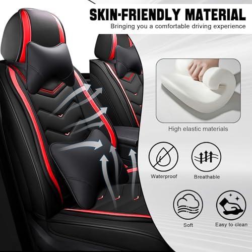 Image of Car Seat Cover for MINI Hardtop 2013-2026, Seat Covers Full Set,Non-Slip Waterproof seat Cover,Wear-Resistant Nappa Leather car seat Covers. (Luxury 5 Seats /Black Red)