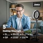 NEEWER Basics 5" LED Desktop Ring Light with Stand, Monitor Clamp, 10W, Compatible with iPhone Desk Computer Laptop Webcam Phone for Selfie Makeup Recording Zoom Video Conference Lighting, Black BR60