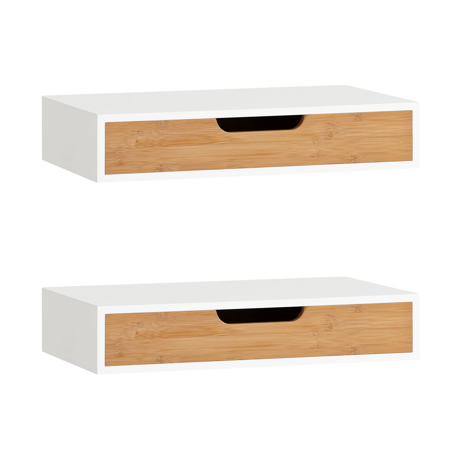 SoBuy Set of 2 Floating Shelf 40cm Wide with Bamboo Drawer for Living Room