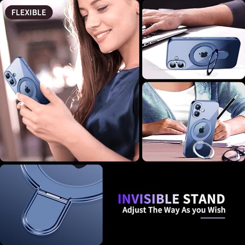 Image of Magnetic for iPhone 17 Case with Invisible Stand[Compatible with MagSafe][Full Camera Lens Protector][Military Drop Protection] Shockproof Not Yellowing Clear Slim Soft for Women Men
