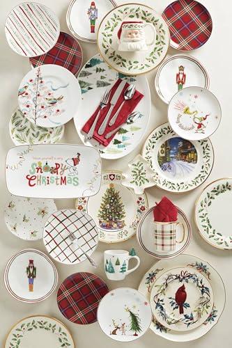 Image of Lenox 897080 Holiday Dinnerware Dinner Plates, Set of 4, Red & Green, Christmas, Hosting