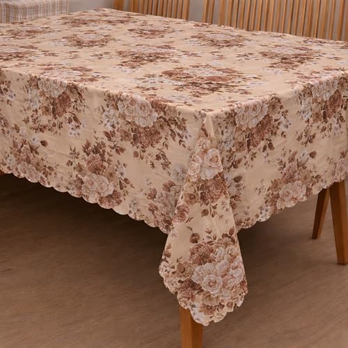 Image of Dakshya Industries PVC Waterproof Table Cover 6 Seater 54x78 Inch - Washable Oil & Stain Resistant Dining Table Cover (Gold Brown)