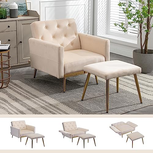 Amazon.com: Anwick Velvet 2 in 1 Accent Chair with Ottoman,Modern ...