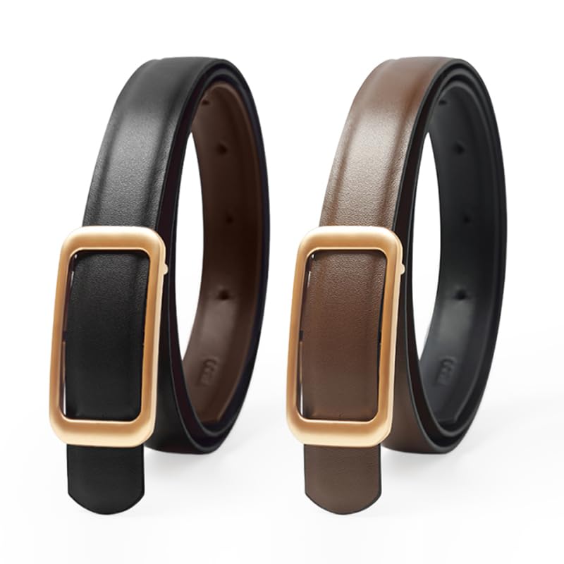 GOELIA Womens Reversible Genuine Leather Belt Thin Fashion Waist Belts for Jeans Pants Dresses with Buckle