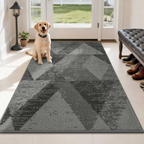 COSY HOMEER Entryway Rugs Doormat 36"x60", Non-Slip Absorbent Polyester, Washable Rugs for Front Door, Dirty Paws & High Traffic Areas, Gray Grey 5' x 3' (Rectangular)