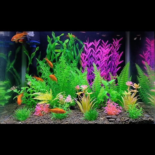 Image of Aquarium Plants,Artificial Fish Tank Decorations Decor Plastic Plants Set 18 Pcs Landscaping Decorations Fish Tank Accessories,Small to Large,Tc1804