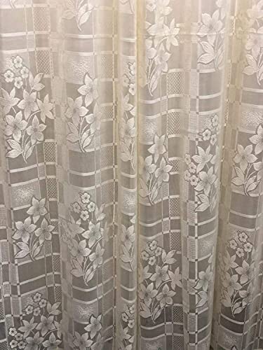 Image of Net Box Flower Design Curtains for Window, Door | Long Door | Pooja Room, Drawing Room 4x5 feet Long Set of 3 Pcs, Cream