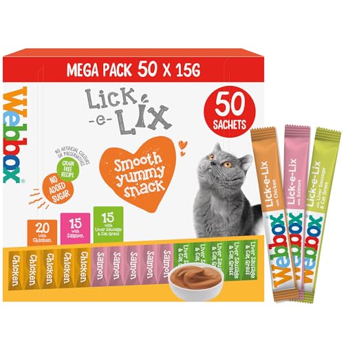 Webbox Lick-e-Lix Cat Treats Variety Mega Pack – Kitten Friendly, Grain Free, No Artificial Preservatives or Colours (50 Pack)
