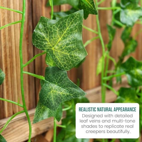 Image of Go Hooked Artificial Hanging Creeper for Home Decor (Pack of 3, 7 Ft) | Green English Ivy Leaf Garland with 4x4 cm, 72 Leaves Each | Plastic Decorative Vine for Balcony, Walls, Garden Decoration