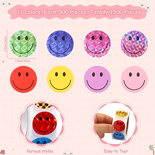3 Roll 1500 Pcs Mini Happy Face Stickers Smile Face Small Stickers Smiling Teacher Stickers Colorful Incentive Stickers Motivational Reward Labels For Student Kids Behavior Chart, 1 Inch #TOP1