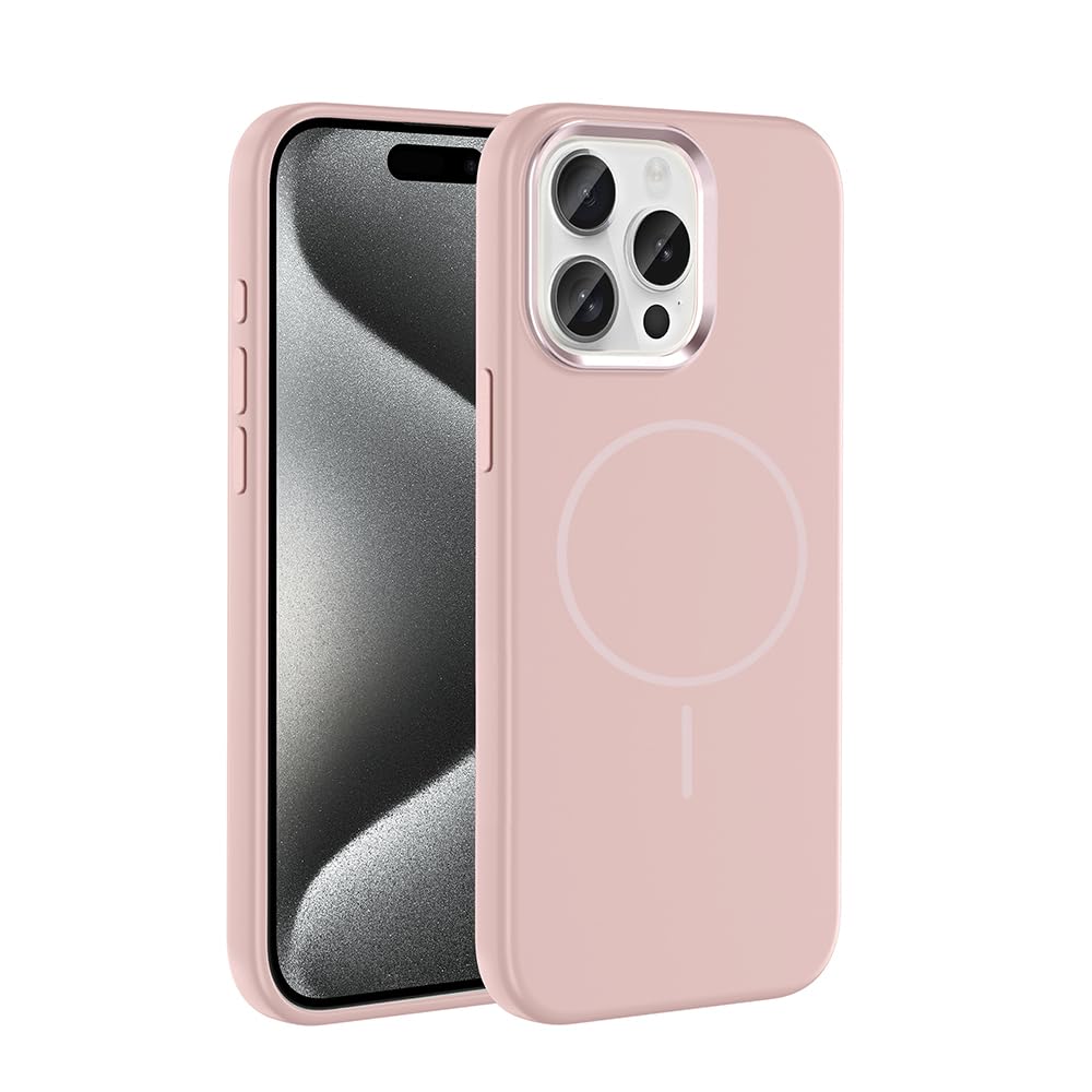Zore Apple ile uyumlu iPhone 15 Pro Max Kılıf M-Safe Şarj Özellikli Metal Kamera Çerçeveli Zore Edi Silikon KapRose Gold