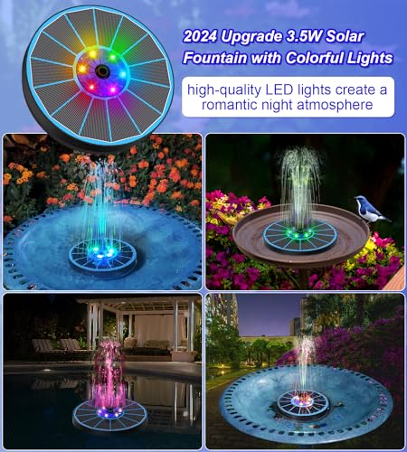 SZMP Solar Fountain Pump 3.5W Bird Bath Fountains with Blue Flower Upgraded Glass Panel, 7 Nozzle & 4 Fixer, Solar Powered Water Fountain for Garden, Pond, Outdoor (Colorful)