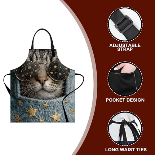 Image of Nuxovilar Polyester Cute Kitchen Apron with Pockets 26.7x30.7 Inches for Home Kitchen Baking Cooking Catering