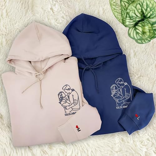 Custom Embroidered Hoodie For Couples Sweatshirts For Him And Her Cool Anniversary Gifts For Couples Customized Embroidery Hoodie With Picture Design Your Own Couple Sweatshirts Gifts For Bf Gf2