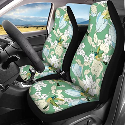 Image of Modysero Green Bird Flower Print Car Seat Cover Full Set Novelty Soft Elastic All Season Automotive Seat Cover for Women Universal Auto Seat Cover Accessories Fit Most Cars Vehicles