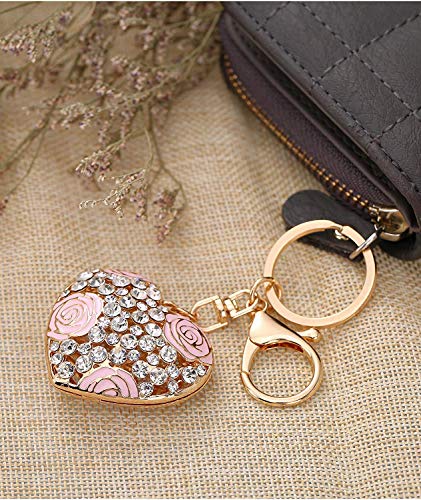 Skineat Flowers Ball Keychain And Sweet Love Heart Rose Flower Crystal Keyring, 2 Pieces (Pink) #TOP6