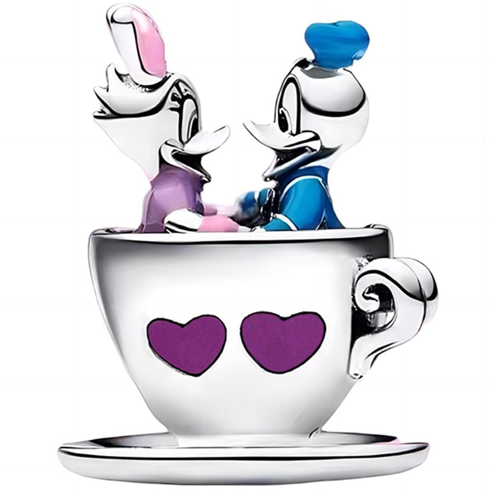 ZURWTCHDonald Duck & Daisy Duck Love Cup Charm Fit Women Bracelet Necklaces Fashion Gifts 925 Sterling Silver DIY Jewelry