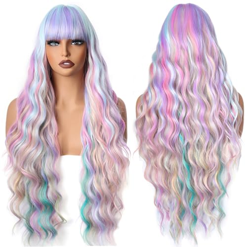 YEESHEDO Long Rainbow Hair Wigs Fringe for Women Girls Natur