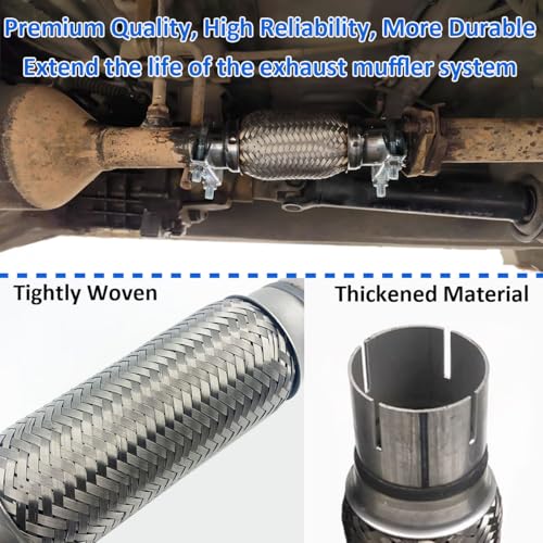 MOCNT Flexibles Auspuff Rohr mit 2 Schellen 55mm X 150mm/250mm Auspuff Flexrohr Auto Flexibles Auspuffrohr Edelstahl Flexibles Reparaturrohr Abgasrohr Wellrohr Hosenrohr
