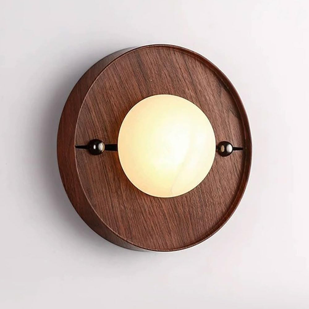 SSBHDM Medieval Modern Style Wall Light, LED Light Source Alabaster Wall Sconce, Creative Round Iron Wall Lamp, Restaurant Living Room Bedroom Decoration Light Fixtures