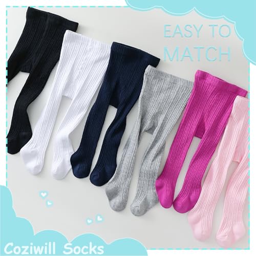 Coziwill Baby Girl Socks Tights Soft Cotton Cable Knit Leggings 2-4T Toddler 3 Pack (Black+Pink+White, L)