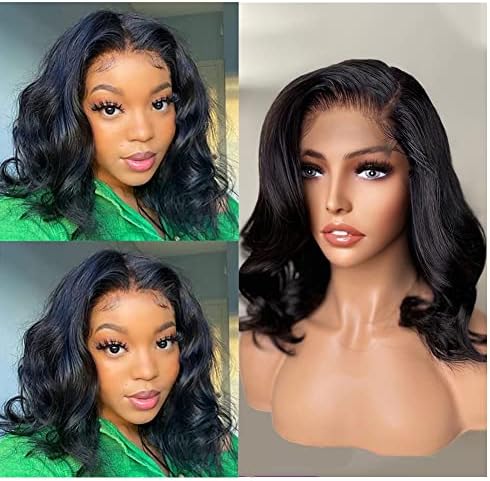 Short Body Wave Lace Closure Wigs Human Hair 180 Density Short Bob Wigs Body Wave 4X4 Lace Front Wig Glueless Wigs Lace Front Wig Body Wave Human Hair Wigs Pre Plucked Natural Color (12 Inch, 4x4 Wig)