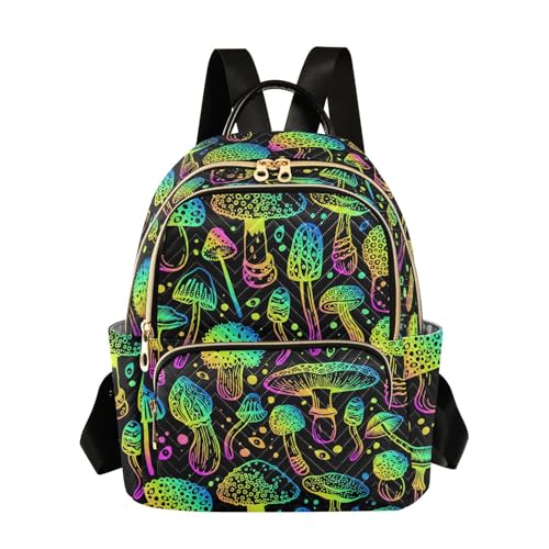 Image of Mini Backpack Trippy Colorful Mushroom Fashion Backpack Purse for Women,Handbag Shoulder Bag Casual Daypack, Ladies Gift for College Work（S）