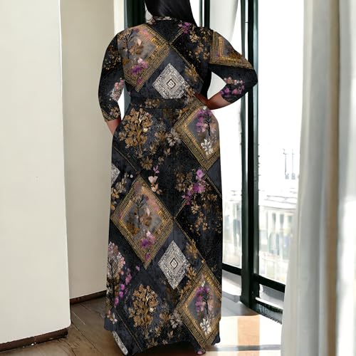 Image of SUZONANA Plus Size Maxi Dresses for Curcy Women Casual Loose 3 /4 Sleeve Long Dress with Belt