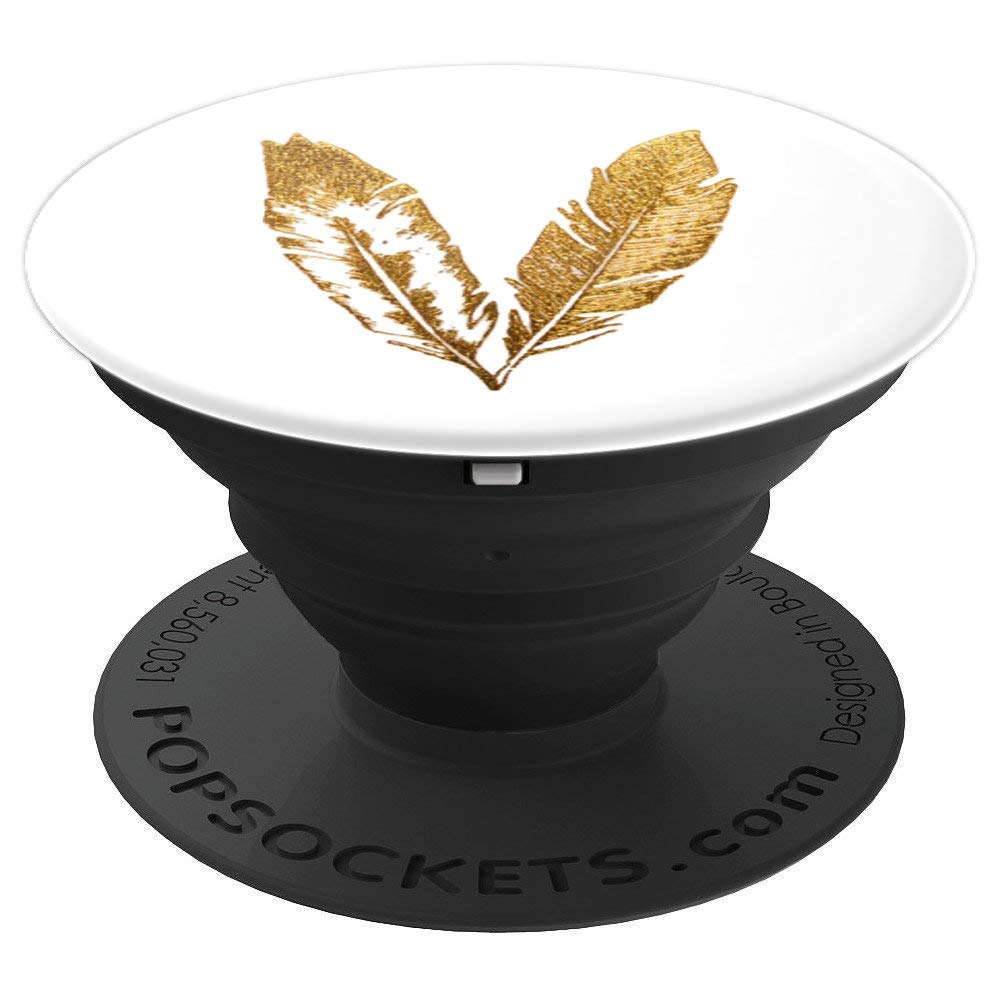 Metallic Gold Sparkle Feather - PopSockets Grip and Stand for Phones and Tablets