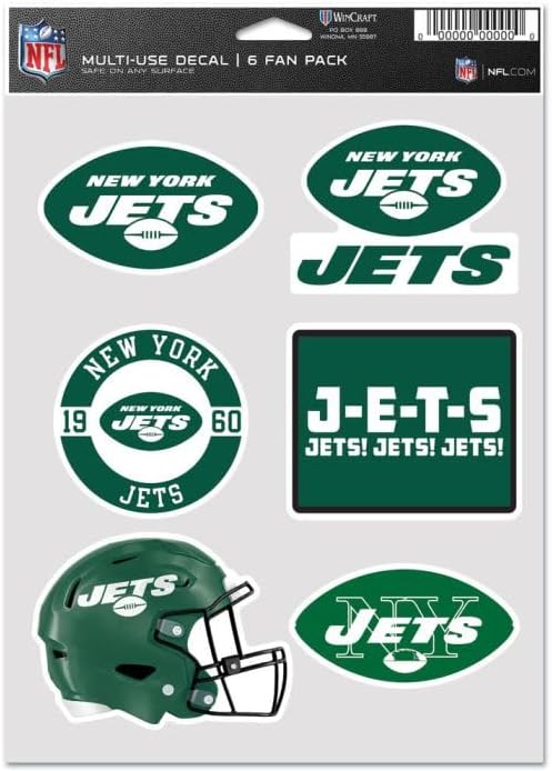 WinCraft NFL New York Jets Multi Use Decals (6 Pack) - Wall Hanging Decor - Sports Fan Automotive Decals - Home Office