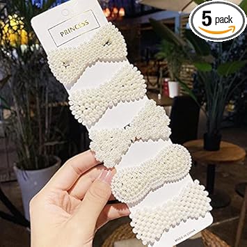 HOMEPIC Pearl Hair Clips/Hairpins Handmade Barrette Clip Bridal Pearl Hair Accessories for Girls, Women Pack Of 5
