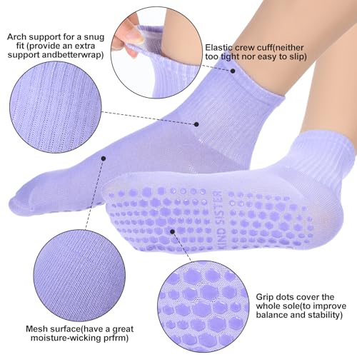 4 Pairs Non Slip Pilates Socks with Grips for Women Yoga Athletic Crew Socks Sticky Slipper Sock for Barre Ballet Barefoot Workout Hospital3