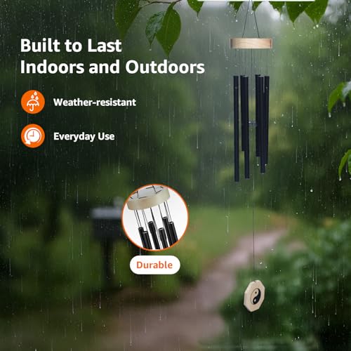 Image of Amazon Basics Decorative Wind Chimes for Balcony, Home & Garden | Pleasant Sound | Handcrafted | Metal Chime for Home Decor & Gifting | Color Black | Material: Aluminum | Size: 76L x 9W x 9H cms