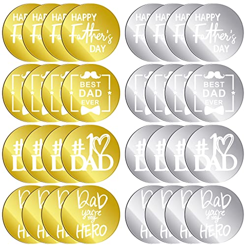 Décoration cupcake Happy Father's Day en acrylique miroir or et argent x32