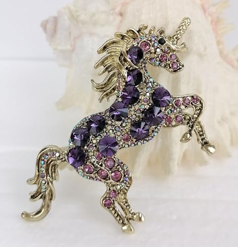 Image of Unique Animal Unicorn Horse Brooch Pin Pendant Austrian Crystal BZ6172