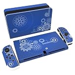 playvital Full Set Protective Stickers for Nintendo Switch OLED Model, Customized Vinyl Decal Skins for Switch OLED Console & Joycon & Dock & Grip - Dynamic Sketch Blue