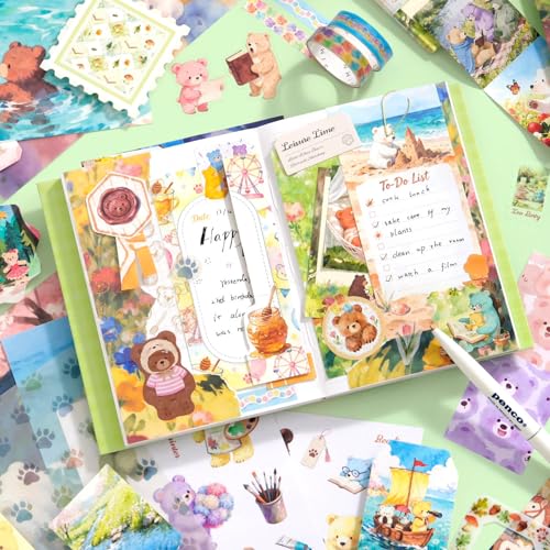 Image of yifely Paper Vintage Aesthetic Scrapbook Kit Scrapbooking Supplies Kit with Bullet Junk Journal,Stationery,A6 Grid Notebook with Graph Ruled Page DIY Journaling Gift for (Forest Dream)