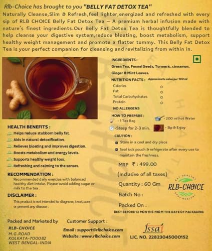 Image of Belly Fat Tea - 30 Tea Bags | Melt Belly Fat Fast with Natural Detox Blend - Water Weight, Bloating, 60 Gm