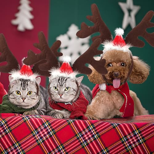 Weihnachten Haustier Stirnband, Rentier Hunde Weihnachtskostüm Weihnachtsmütze Hund Elch Weihnachten Geweih Haarreif Mit Weihnachtsmütze Für Hunde Katzen