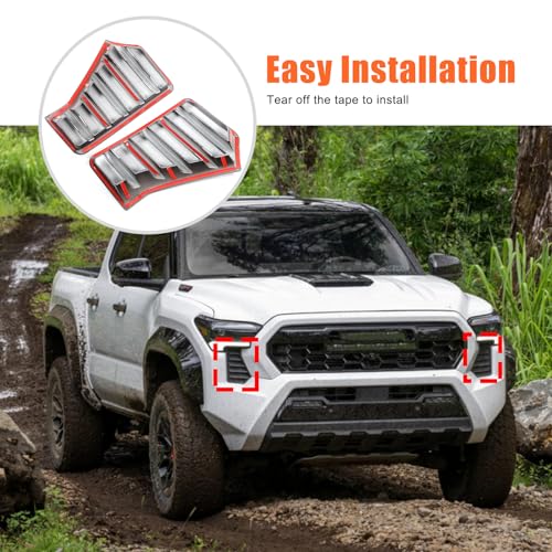 Image of Car Front Headlights Grille Vent Cover Trim Compatible With Toyota Tacoma 2024 2025 ABS Front Side Grill air inlet Vent Panel Cover Interior decoration accessories (Piano Black)