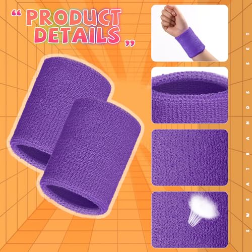 Image of WILLBOND 8 Pack Wrist Sweatbands Sports Wristbands Tennis Sweatbands Neon 80s Thick Cotton Gymnastics Sweat Band Athletic Football Soccer Sports Wristband for Men Women Party