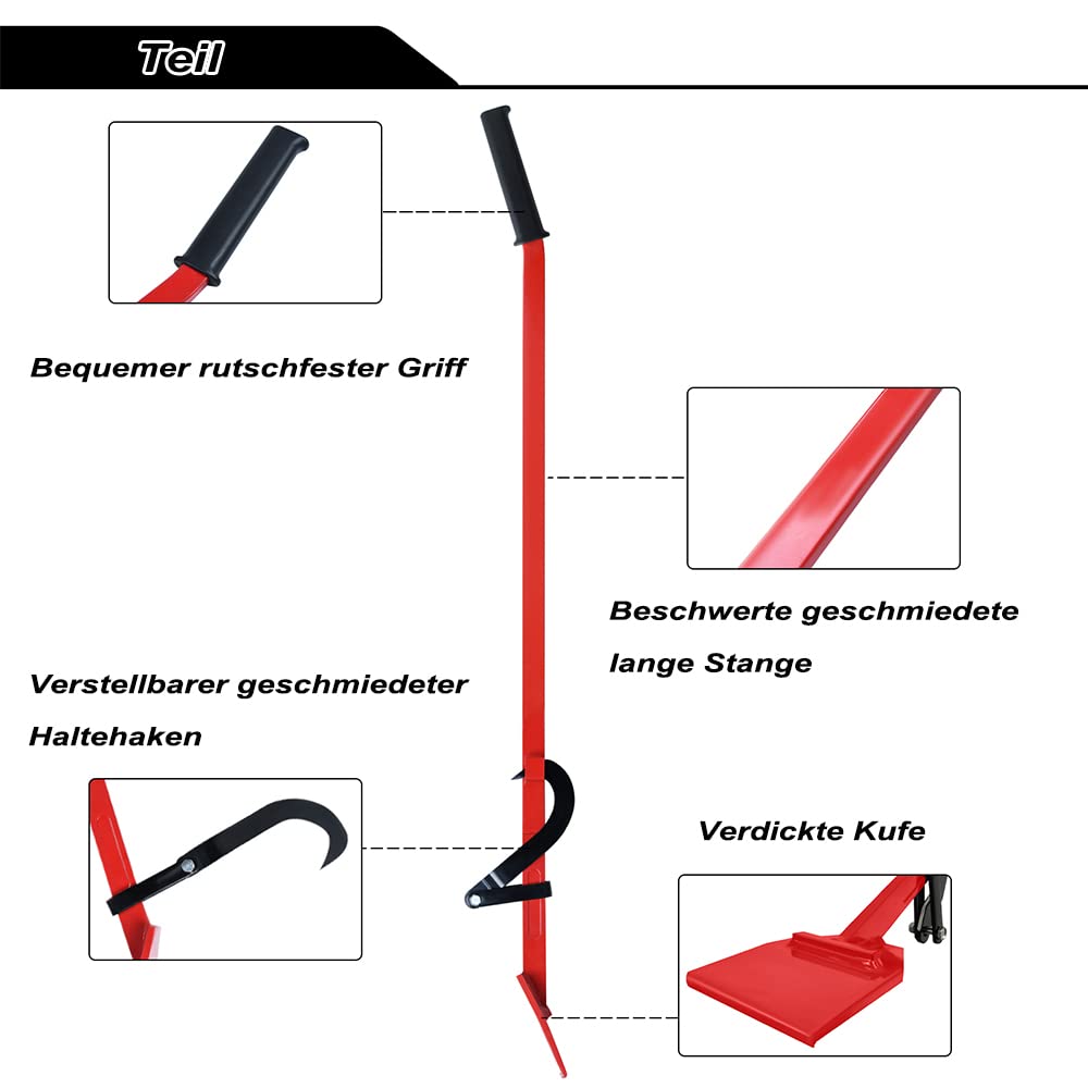 Sollevatore a cascata con gancio reversibile, 130 cm, supporto girevole per la silvicoltura e la coltivazione del legno, rosso